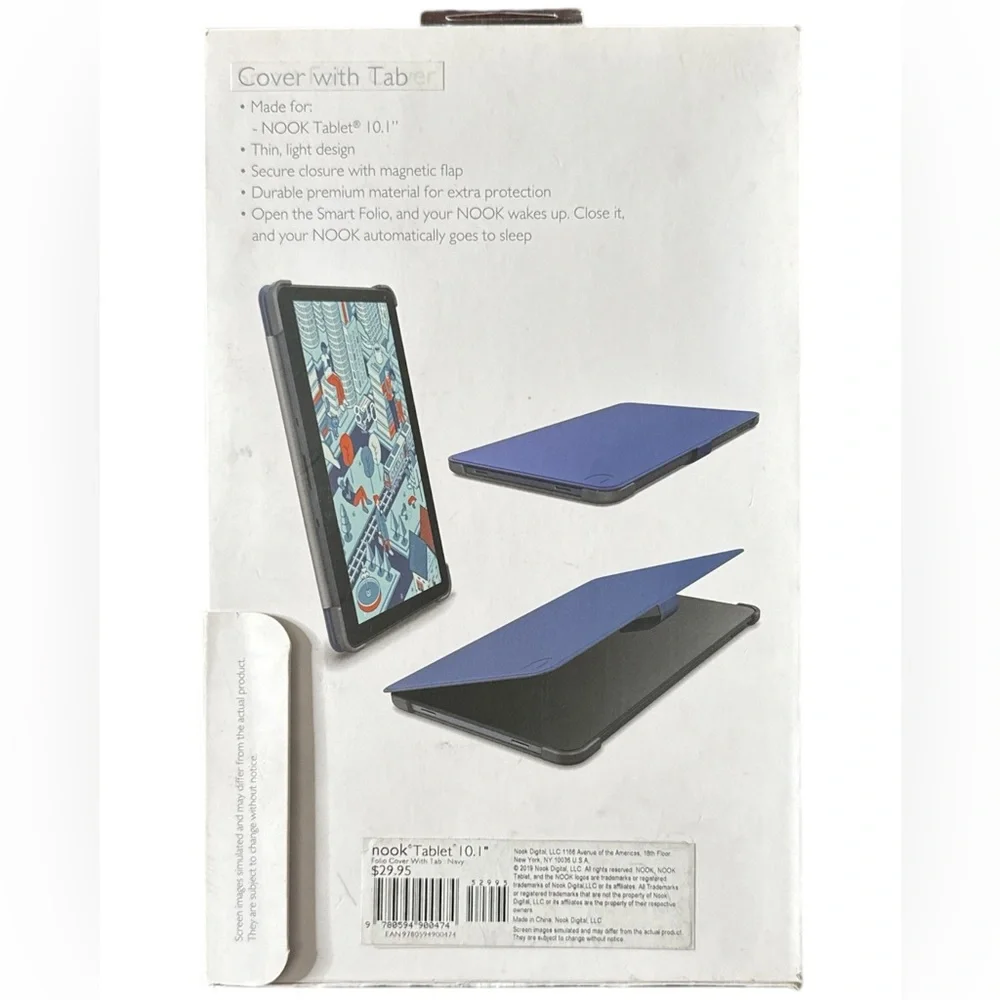 NOOK Tablet 10.1” Cover with Tablet Smart Folio Case Navy Blue – New Open Box